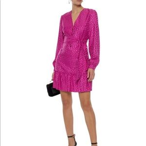 Hot Pink silk heart print ruffle dress